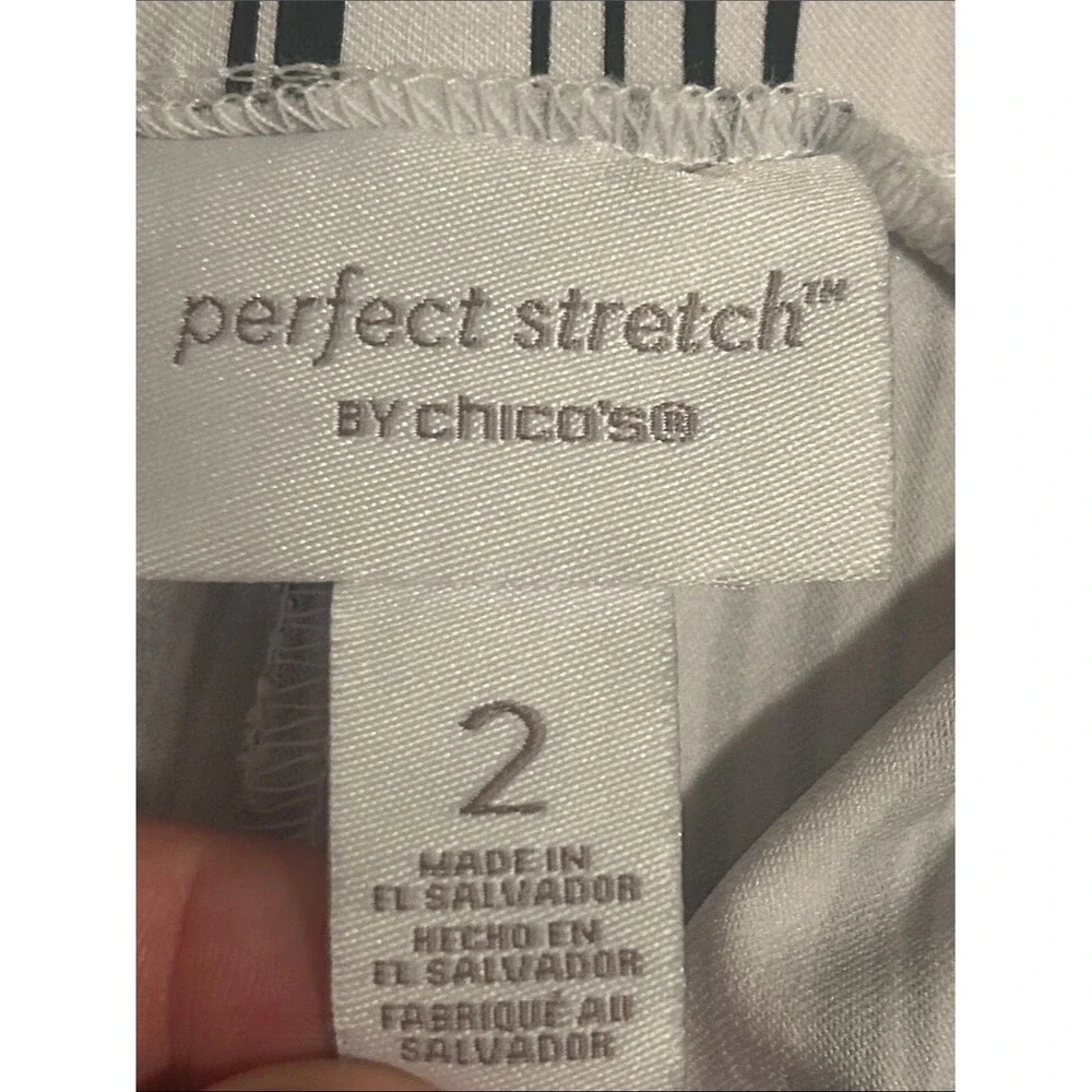 Chico’s Perfect Stretch Striped Crop Pull On Pants Size 2 L 12 Black White